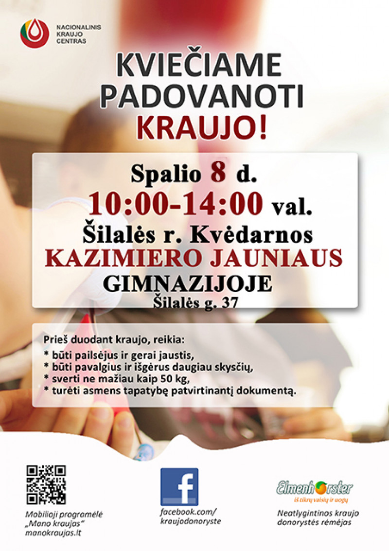 Kviečia dovanoti kraujo Kvėdarnoje