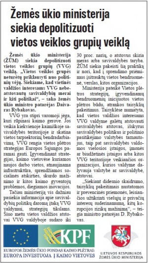 Žemės ūkio ministerija siekia depolitizuoti vietos veiklos grupių veiklą