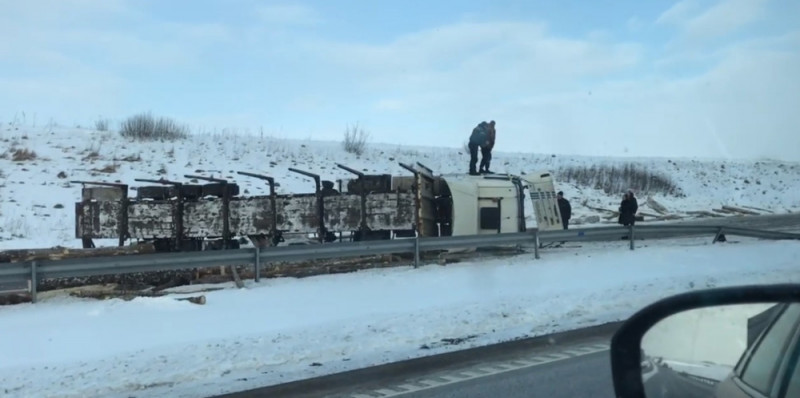 Automagistralėje apsivertė miškavežis