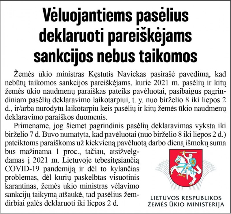 Pratęstas pasėlių deklaravimo laikas