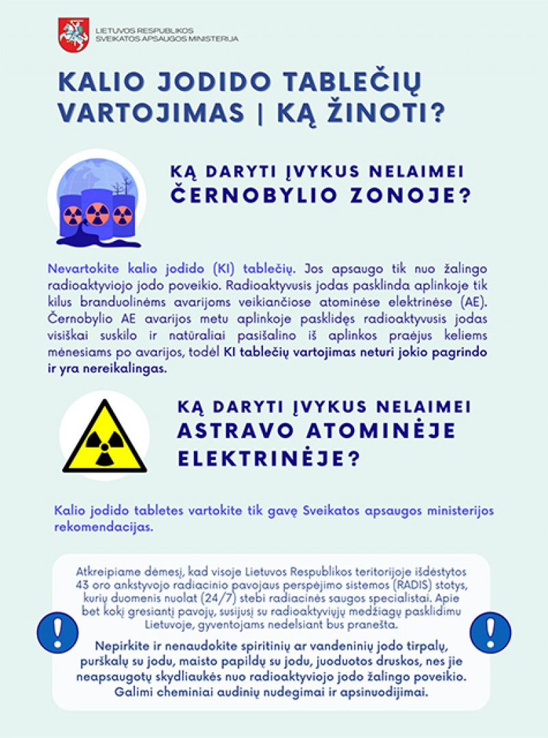 SAM perspėja: kalio jodido tabletės – tik Baltarusijos atominės elektrinės avarijos atveju ir tik ministerijai nurodžius
