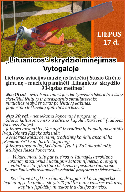 &bdquo;Lituanikos&ldquo; skrydžio minėjimas Vytogaloje