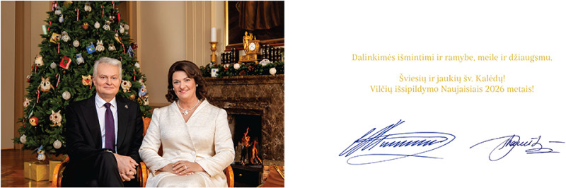 Lietuvos Respublikos Prezidento Gitano Nausėdos ir pirmosios ponios Dianos Nausėdienės &scaron;v. Kalėdų ir Naujųjų Metų sveikinimas